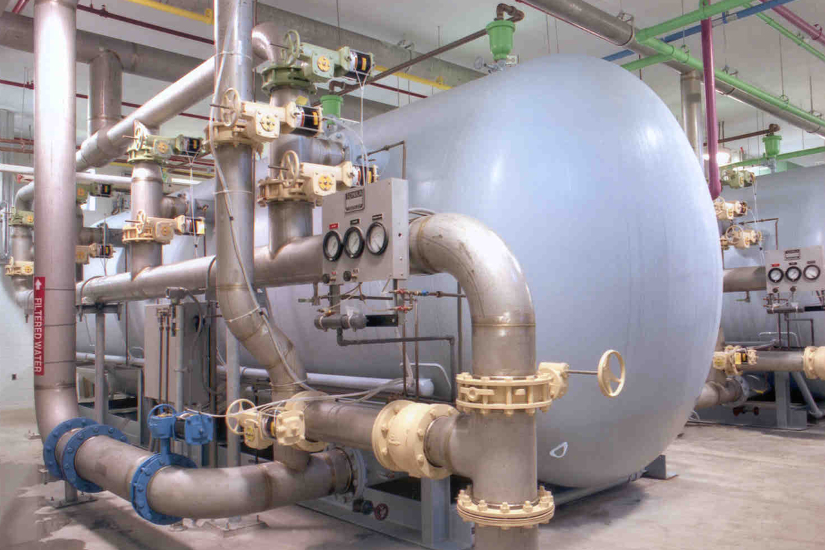 Chemical feed system in the water treatment plant.