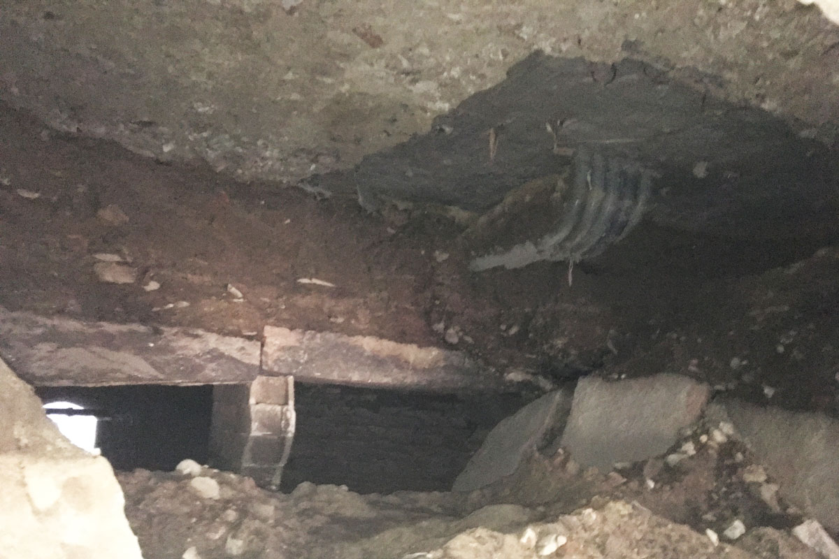 A collapsed section of the Boott Mills tunnels