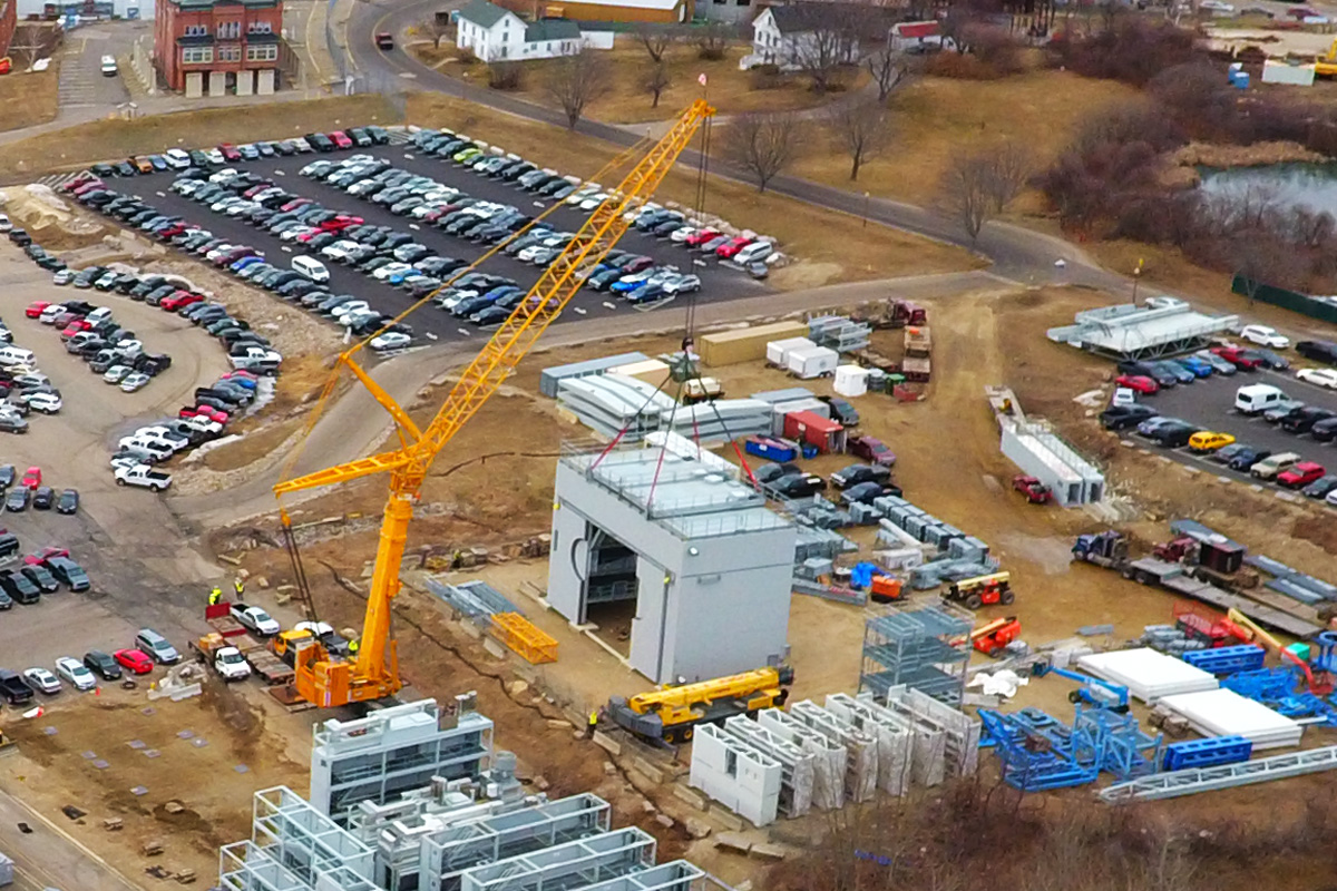 An overhead view of the modular propulsor enclosure being assembled