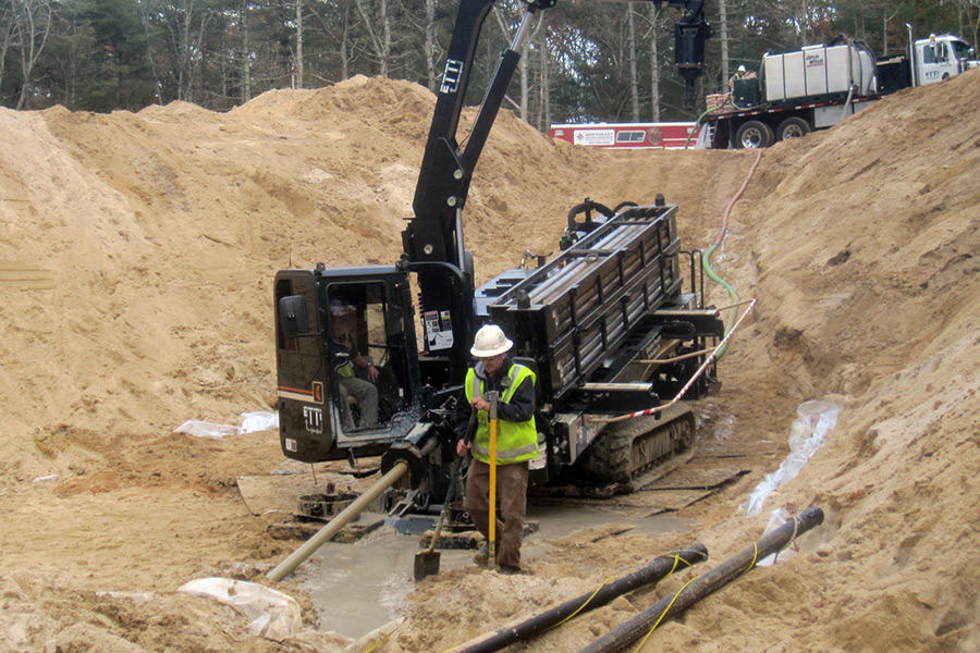 Drilling pilot line for 3 inch air burst line for the raw water intake screens