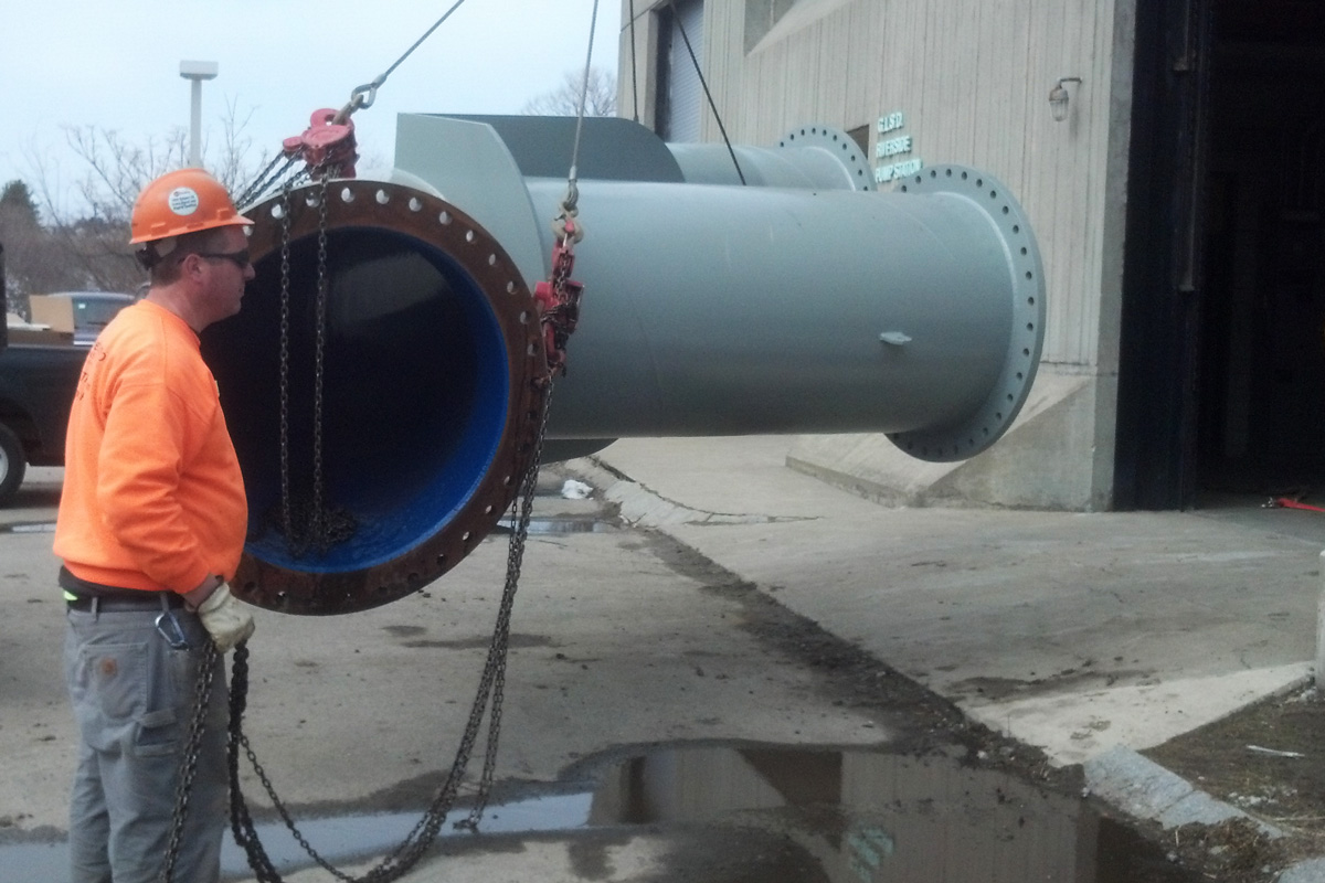 Newly fabricated piping for the Riverside Pump Station being readied for shipment