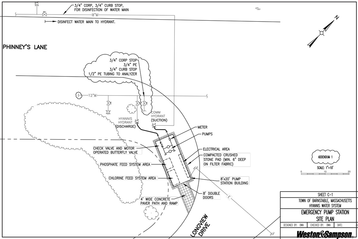 Site plan for the temporary pump station on Phinney's Lane in Barnstable, MA 