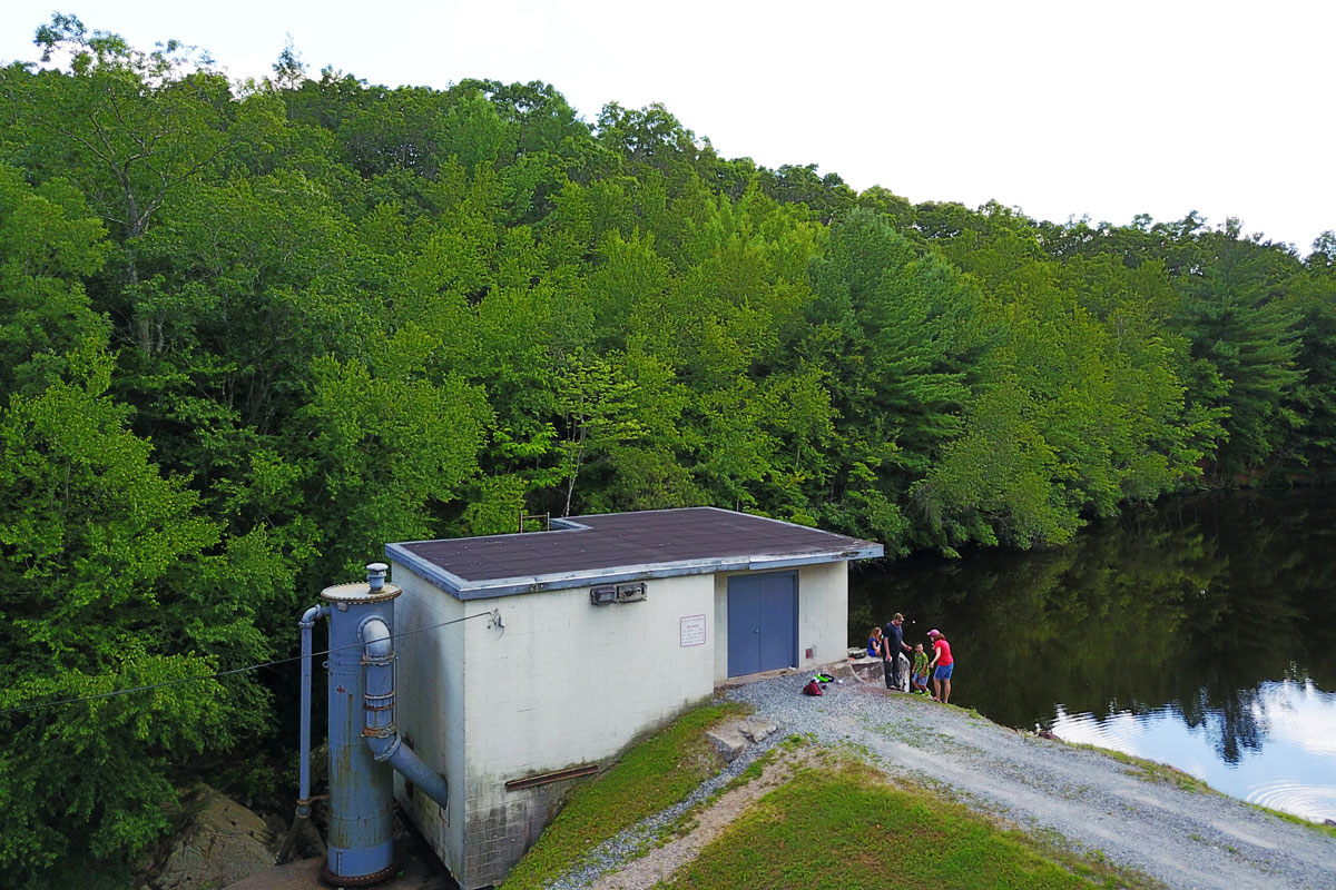 The Luther Reservoir Pumping Station with the old surge tank on the left