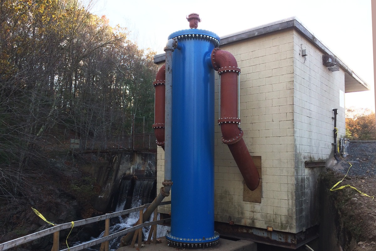 The new surge tank installed at the existing pumping station