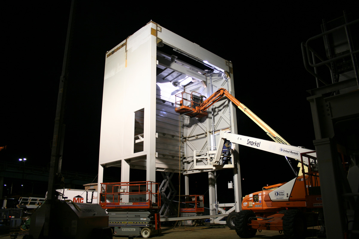 Nighttime work at the Portsmouth City dock staging area was a key piece of this project