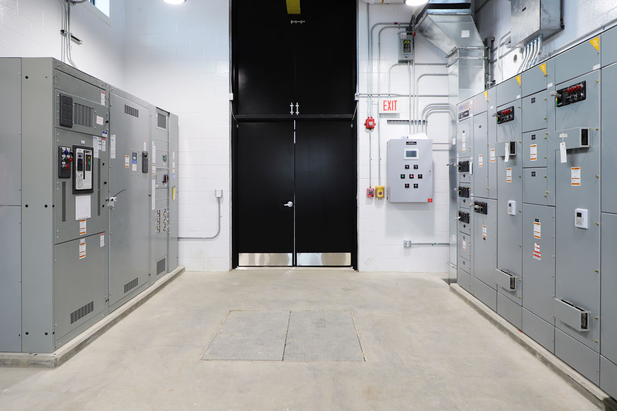 The controls and instrumentation inside the pump station