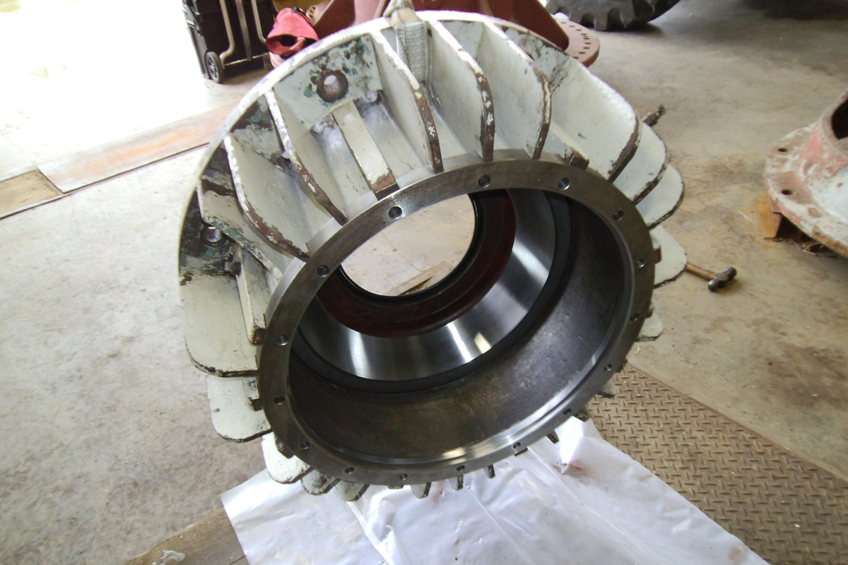 An impeller being refurbished in the fabrication shop