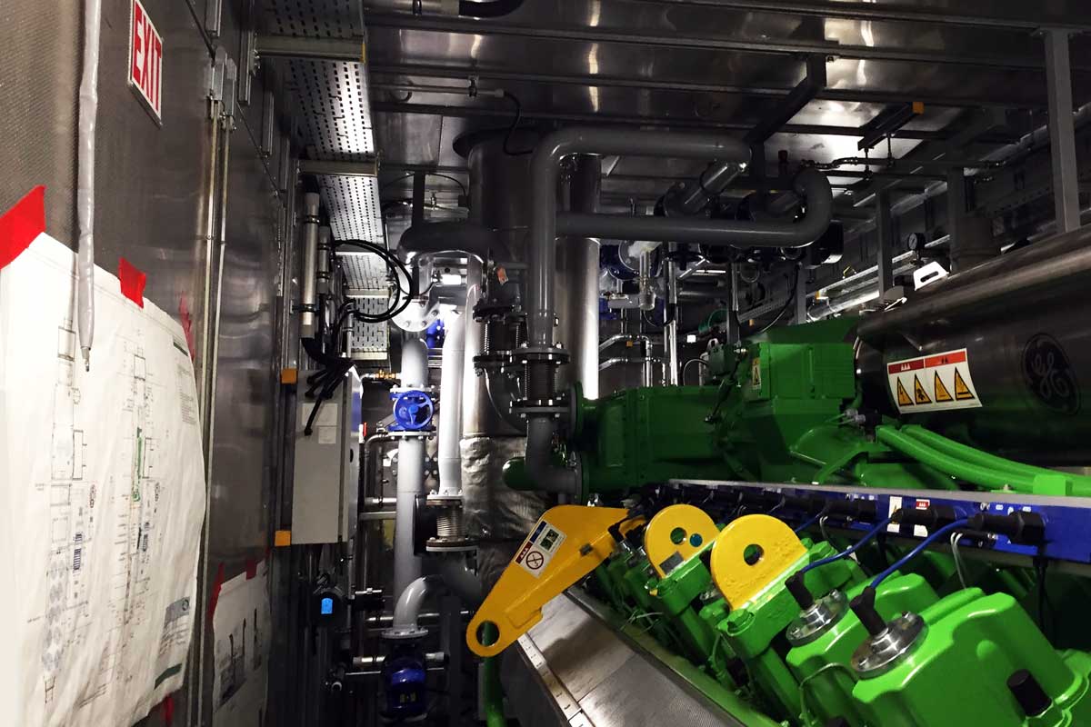 Inside the CHP modular unit, all the components needed to generate heat and electricity for the Wastewater Treatment Plant