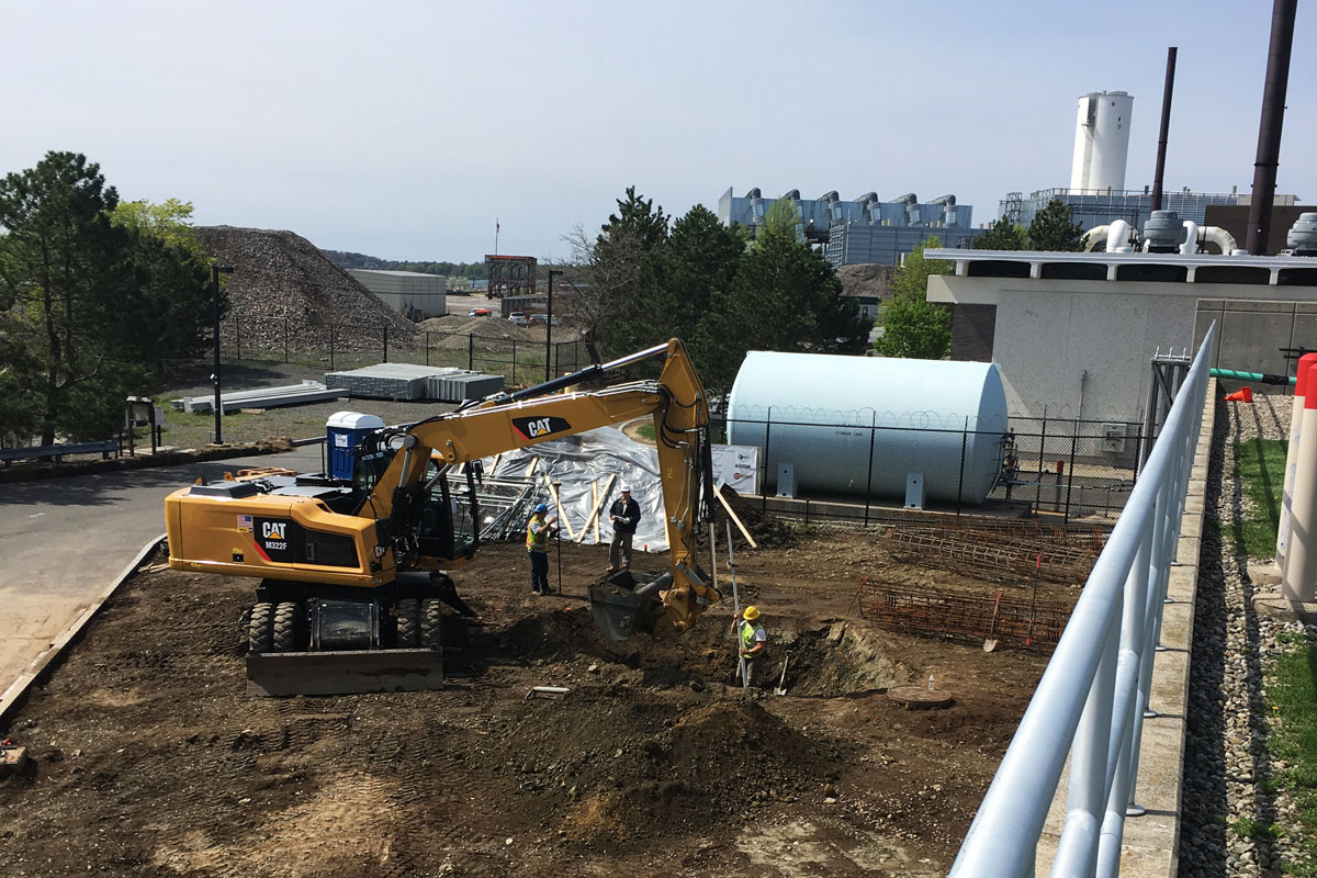 Excavating the area where the new Combined Heat & Power (CHP) unit will be located