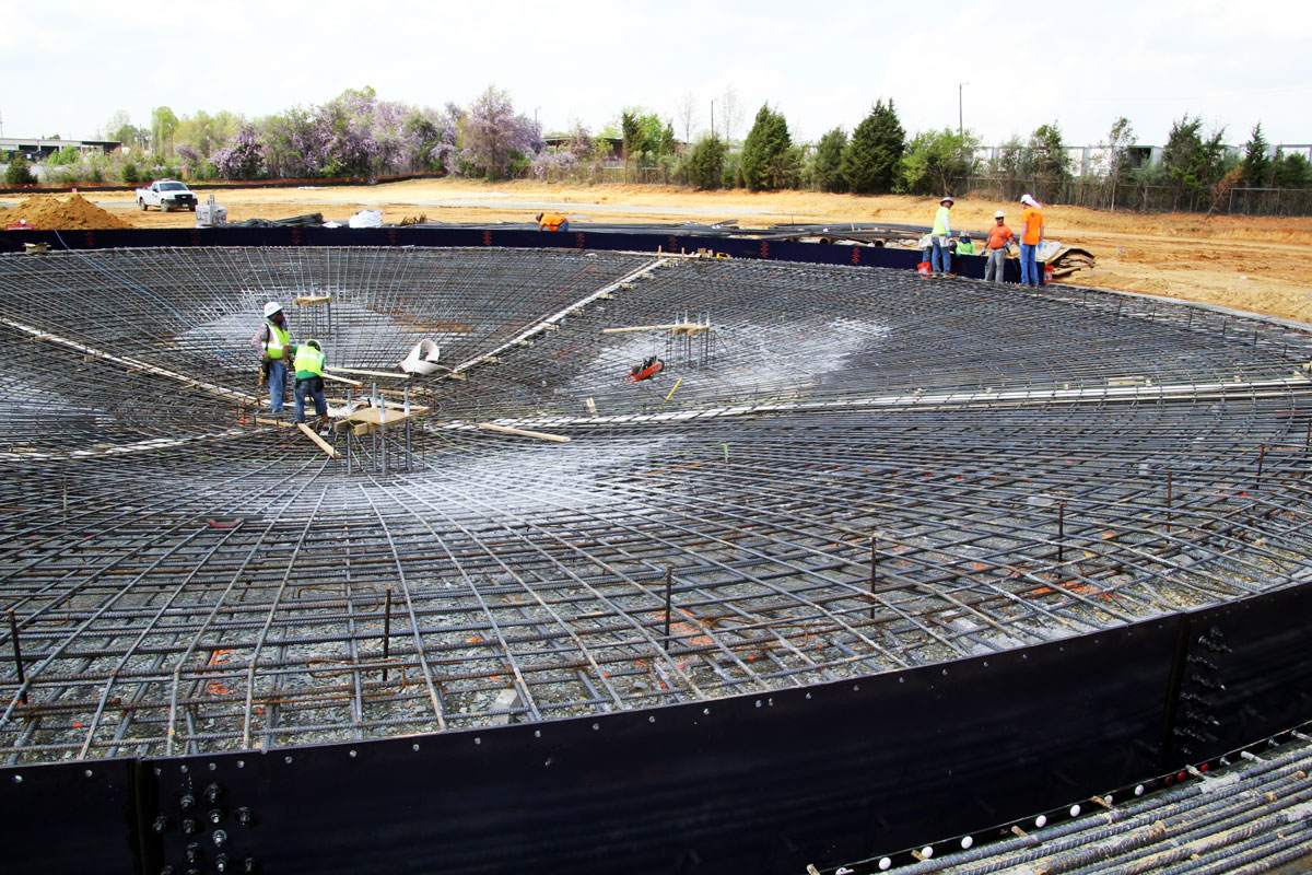 Creating the foundation for one of the 10 glass-fused-to-steel tanks