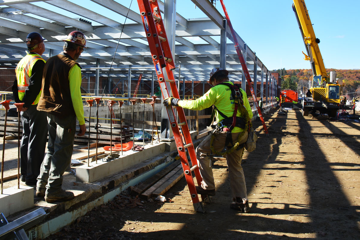 Preparing to finish the structural steel framework