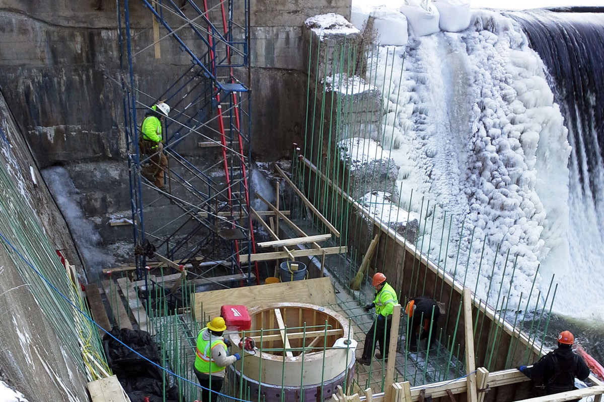 Winter work on the Glendale Dam rehabilitation in Stockbridge, MA