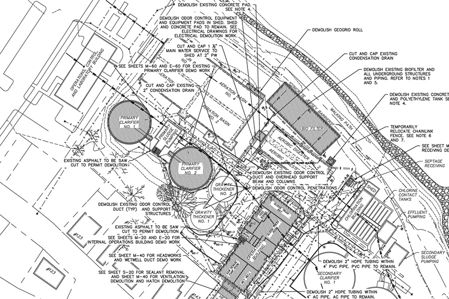Engineer's drawing outlining the demolition work to be done