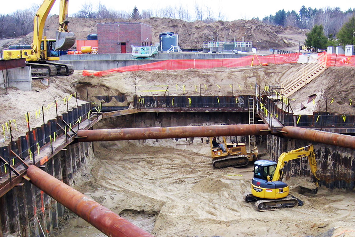 The project required a properly secured fifty-five foot deep excavation
