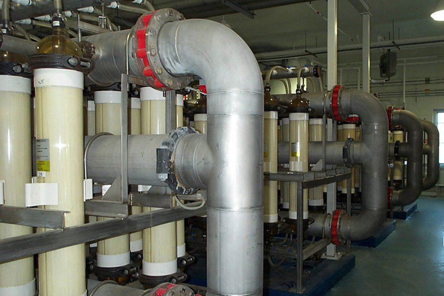 Piping and filtration equipment inside the new water treatment facility
