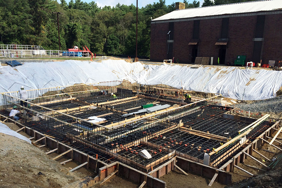 Construction of the new control building for the water pollution control project in Middleborough, MA