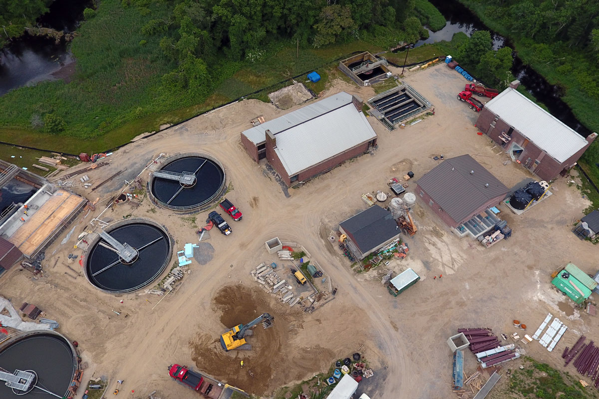Aerial photo of the Middleborough wastewater treatment Plant during construction