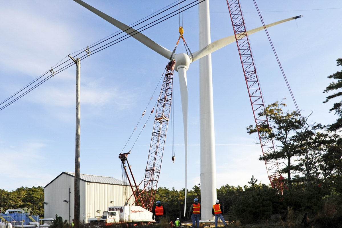 Blades being hoisted into position